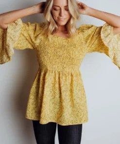 HAY Julia Smocked Top | Yellow Floral Bump Friendly