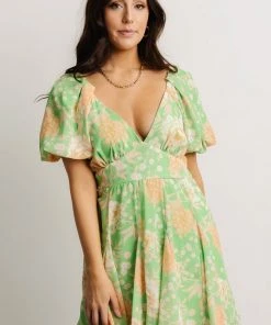 FT Henrietta Short Dress | Green Floral Dresses