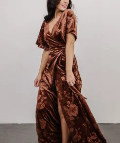 BB Custom Danielle Embossed Velvet Maxi Dress | Bronze