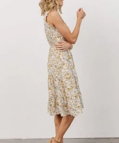 HAY Annie Ruffle Midi Dress | Yellow Floral