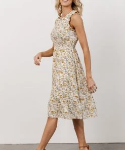 HAY Annie Ruffle Midi Dress | Yellow Floral