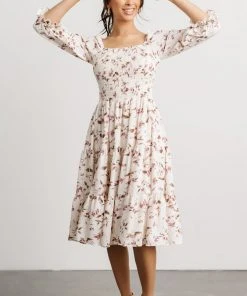 BB Custom Dresses Marta Smocked Midi Dress | Berry Floral