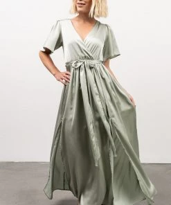 BB Custom Sicily Satin Maxi Dress | Sage