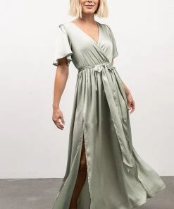 BB Custom Sicily Satin Maxi Dress | Sage