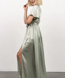 BB Custom Sicily Satin Maxi Dress | Sage