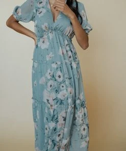 BB Custom Santorini Maxi Dress | Blue Floral Dresses