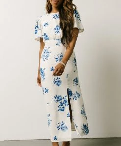 SL Eleanor Midi Dress | Cream + Blue Floral