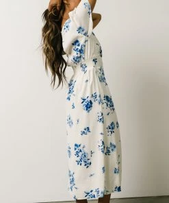 SL Eleanor Midi Dress | Cream + Blue Floral