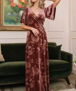 BB Custom Danielle Embossed Velvet Maxi Dress | Dusty Plum