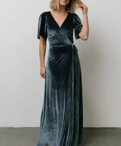 BB Custom Meghan Velvet Wrap Maxi Dress | Deep Blue