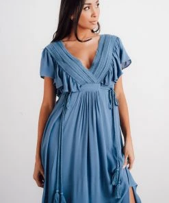 BB Custom Dresses Jennifer Deep V Maxi Dress | Blue