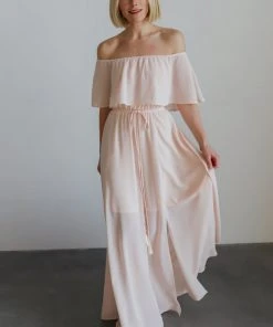 BB Custom Victoria Off Shoulder Maxi Dress | Blush