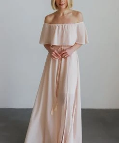 BB Custom Victoria Off Shoulder Maxi Dress | Blush