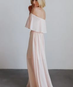 BB Custom Victoria Off Shoulder Maxi Dress | Blush