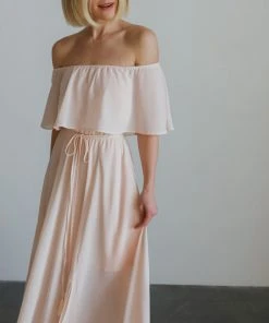 BB Custom Victoria Off Shoulder Maxi Dress | Blush