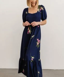 SL Abby Square Neck Maxi Dress | Navy Blue Floral