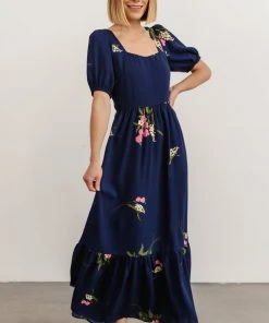 SL Abby Square Neck Maxi Dress | Navy Blue Floral