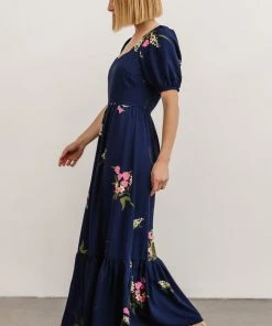 SL Abby Square Neck Maxi Dress | Navy Blue Floral