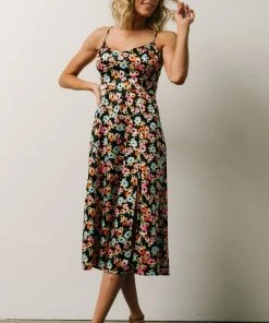 Agnes Slip Midi Dress | Black Multi Floral