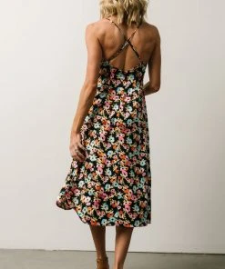Agnes Slip Midi Dress | Black Multi Floral