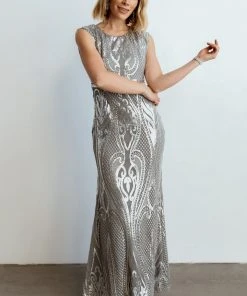 RR Alessia Sequin Gown | Pewter Dresses