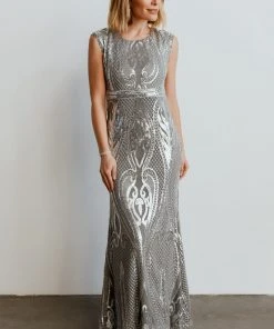 RR Alessia Sequin Gown | Pewter Dresses
