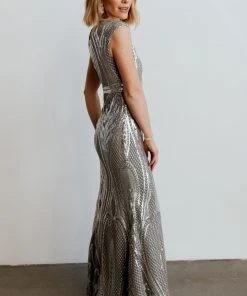 RR Alessia Sequin Gown | Pewter Dresses