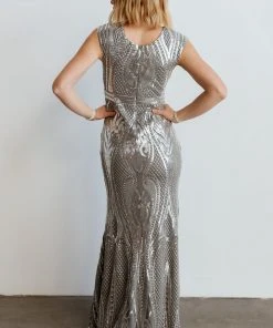 RR Alessia Sequin Gown | Pewter Dresses