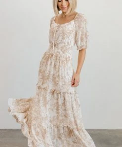 BB Custom Alice Smocked Maxi Dress | Taupe Print