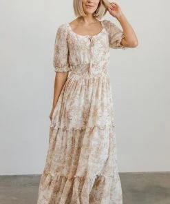 BB Custom Alice Smocked Maxi Dress | Taupe Print