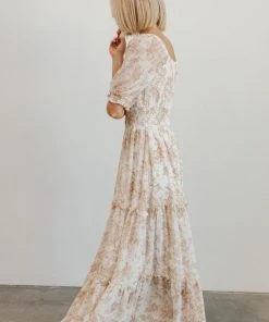 BB Custom Alice Smocked Maxi Dress | Taupe Print