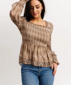 IL Alvina Smocked Top | Brown Multi Print