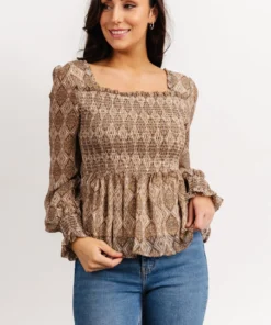 IL Alvina Smocked Top | Brown Multi Print