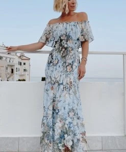 JH Amalfi Smocked Maxi Dress | Blue Floral Dresses