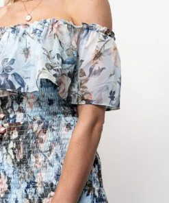 JH Amalfi Smocked Maxi Dress | Blue Floral Dresses