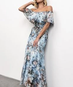 JH Amalfi Smocked Maxi Dress | Blue Floral Dresses