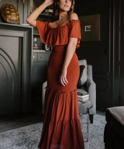 JH Dresses Amalfi Smocked Maxi Dress | Rust