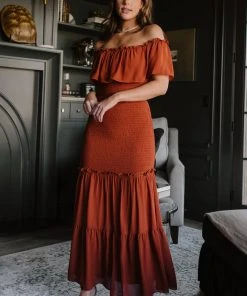JH Dresses Amalfi Smocked Maxi Dress | Rust
