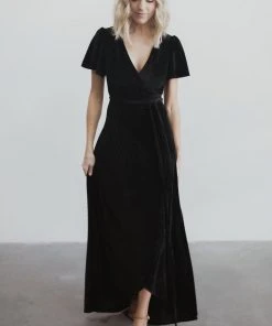 BB Custom Andi Ribbed Velvet Wrap Dress | Black