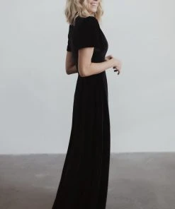 BB Custom Andi Ribbed Velvet Wrap Dress | Black