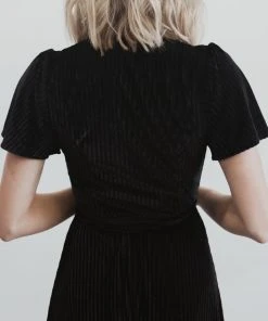 BB Custom Andi Ribbed Velvet Wrap Dress | Black