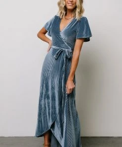 BB Custom Dresses Andi Ribbed Velvet Wrap Dress | Blue