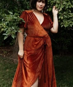 BB Custom Andi Ribbed Velvet Wrap Dress | Copper Dresses