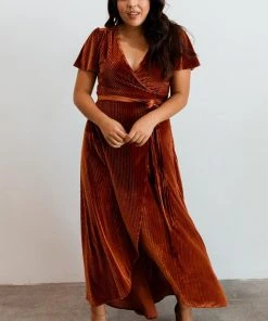 BB Custom Andi Ribbed Velvet Wrap Dress | Copper Dresses