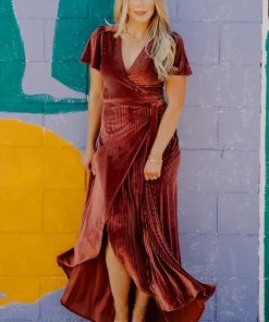 BB Custom Andi Ribbed Velvet Wrap Dress | Dark Rose