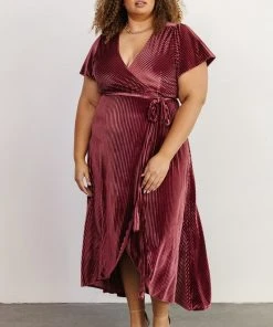 BB Custom Andi Ribbed Velvet Wrap Dress | Dark Rose