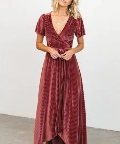 BB Custom Andi Ribbed Velvet Wrap Dress | Dark Rose
