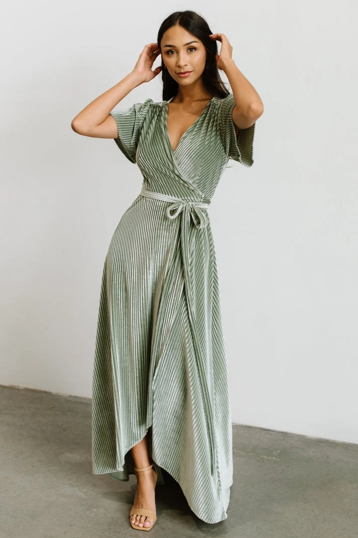 BB Custom Andi Ribbed Velvet Wrap Dress | Dusty Sage 10 BB Custom Andi Ribbed Velvet Wrap Dress | Dusty Sage