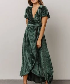 BB Custom Dresses Andi Ribbed Velvet Wrap Dress | Green 10 BB Custom Dresses Andi Ribbed Velvet Wrap Dress | Green