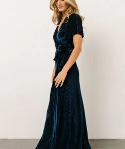 BB Custom Andi Ribbed Velvet Wrap Dress | Navy
